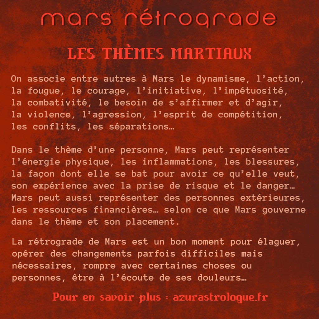 Mars rétrograde
Les thèmes martiaux
Par Azur & Mrs.Krobb