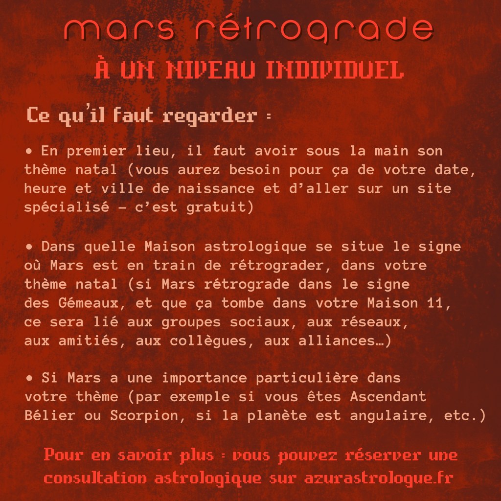 Mars rétrograde
À un niveau individuel